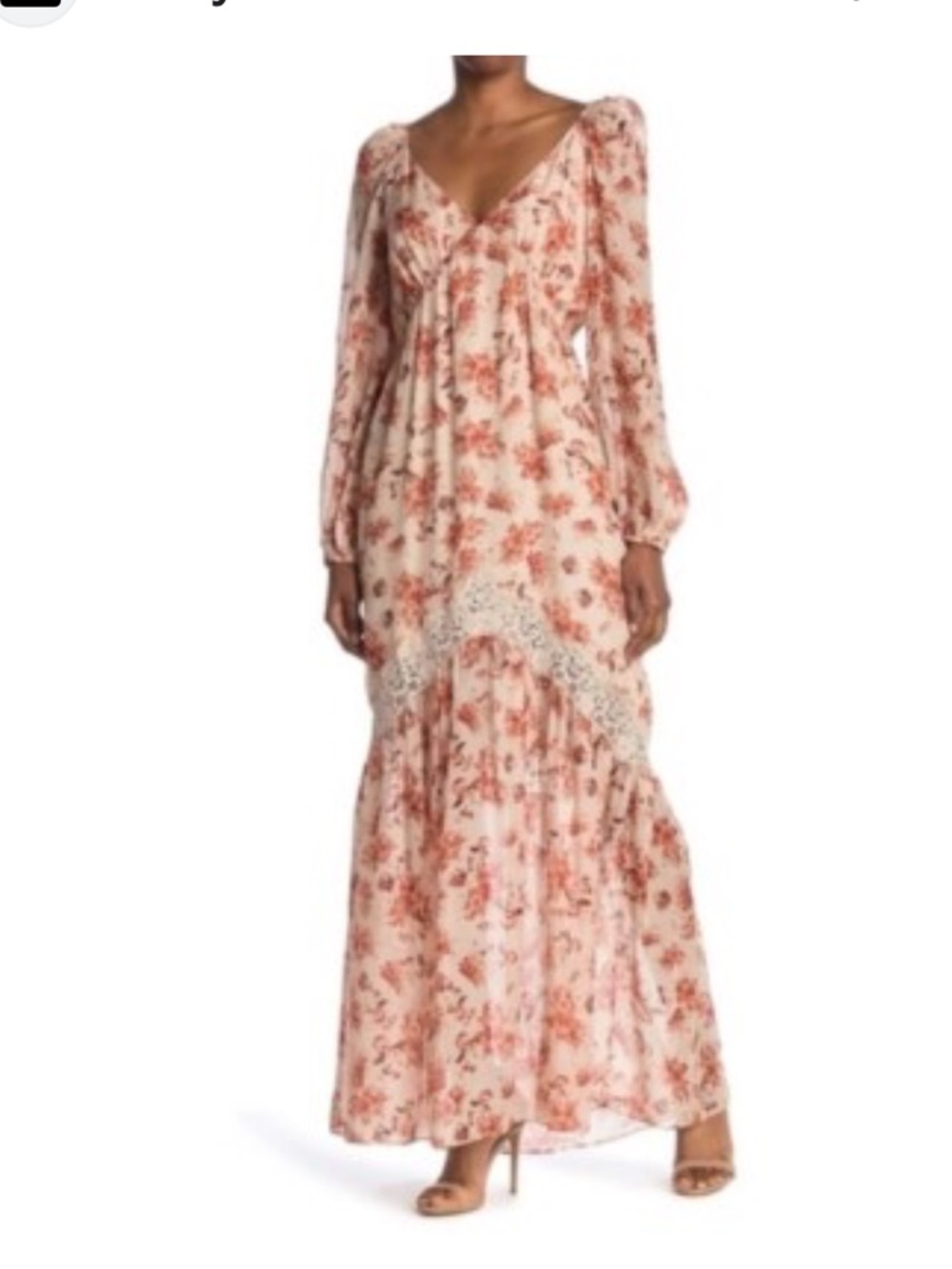Cami NYC 100% Silk Francie Lace Trimmed Floral Maxi Dress S